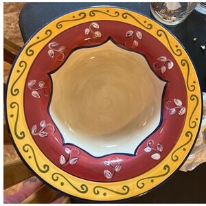 Pier 1 Vallarta Handpainted Earthenware Pasta Bowl Red Yellow Floral 13.75 inch
